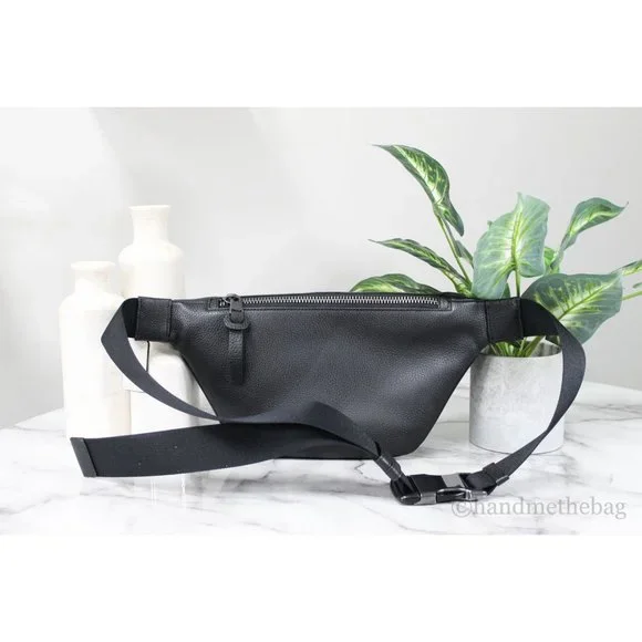 NWT Coach Men's Thompson Black Varsity Stripe Belt Bag Logo Jacquard Canvas LGE - Picture 3 of 10